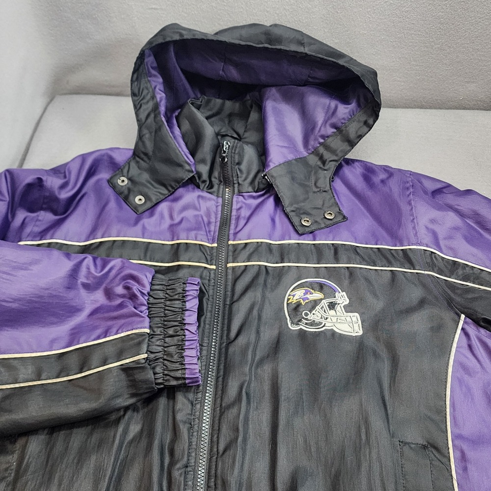NFL Baltimore Ravens Puffer Jacket Purple Black Detachable Hood Mens Size Medium